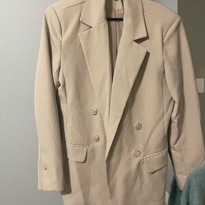 JustFab Light Beige Double-Breasted Blazer